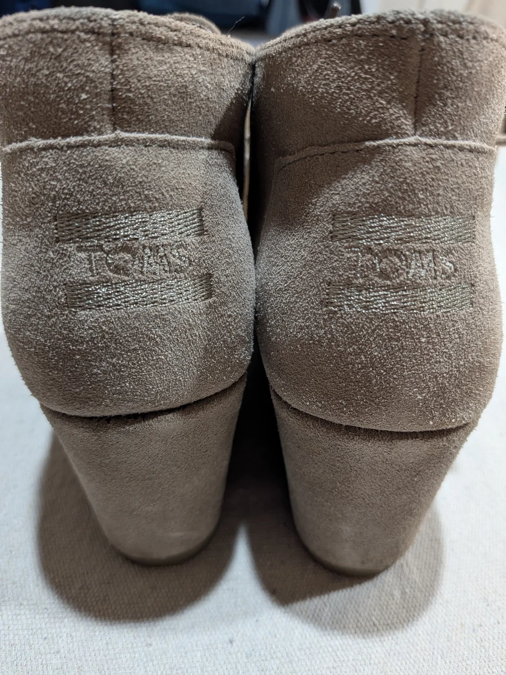 Toms Taupe Suede Wedge Ankle Boots